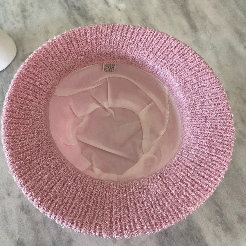 Knitted Bow Hat Pink Knitted Bucket Hat
